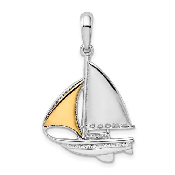 Kazi Luxury De-Ani Silver Rhodium-Plated Polished Sailboat with 14k Sail Pendant